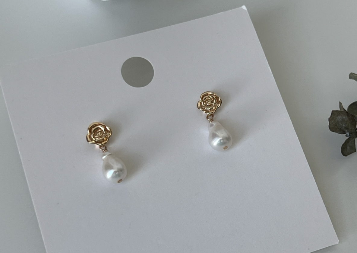 Retro water drop baroque pearl earrings earrings temperament rose earrings