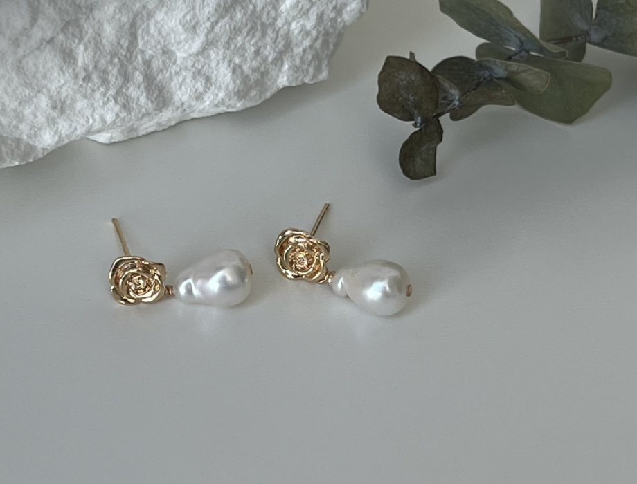 Retro water drop baroque pearl earrings earrings temperament rose earrings