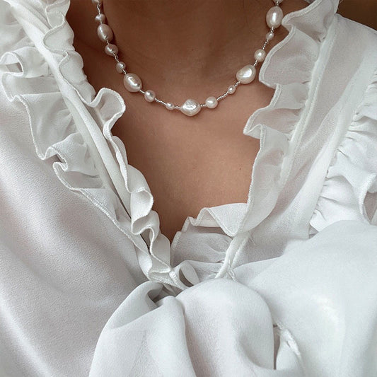 Natural Baroque pearl necklace female niche retro clavicle chain choker French temperament bracelet