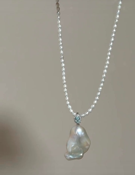 Natural Freshwater Blue Baroque Pearl Necklace