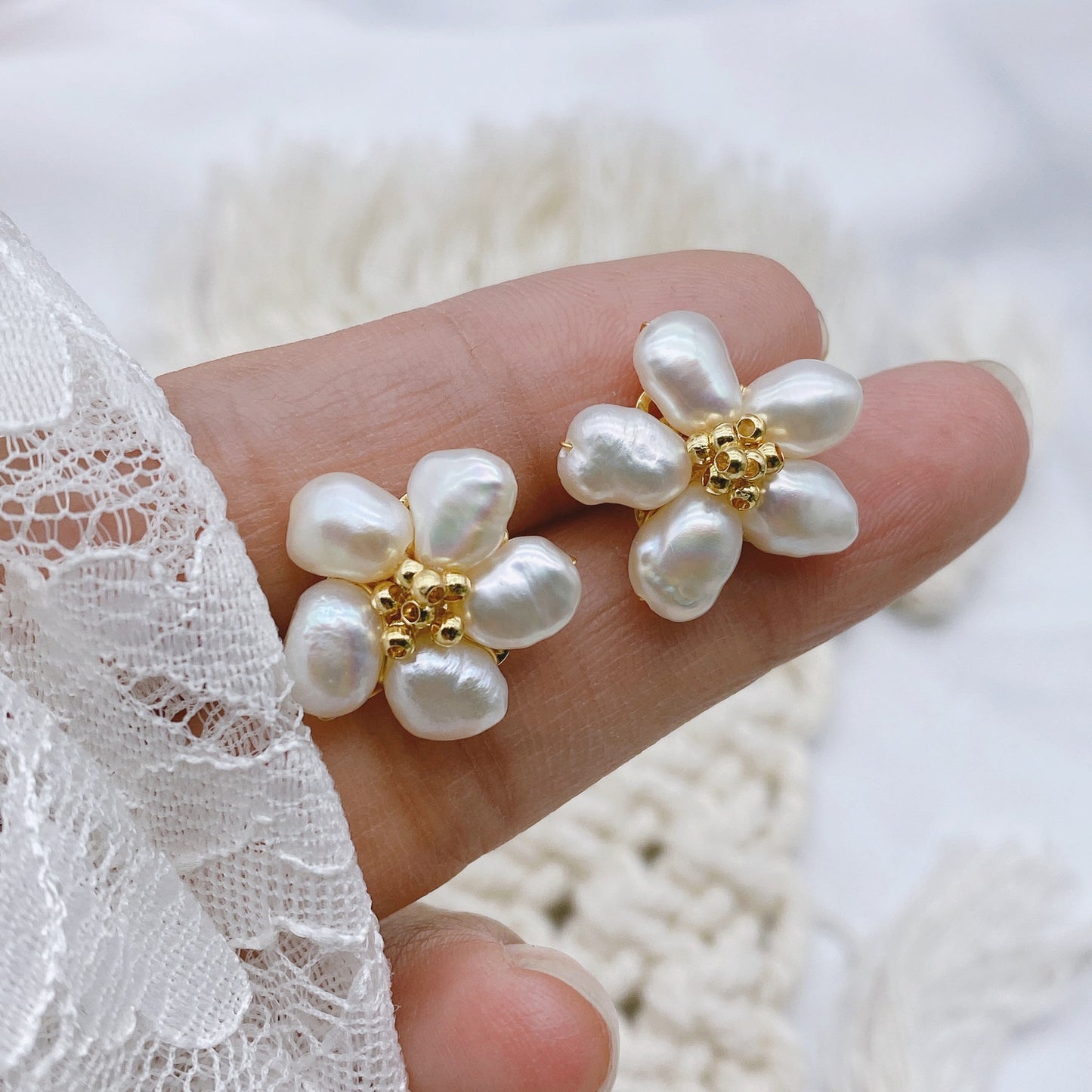 Special-shaped freshwater baroque pearl petal pearl earrings ancient style retro earrings temperament versatile earrings