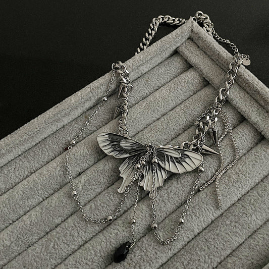 Butterfly rivet tassel necklace ins hot girl clavicle chain